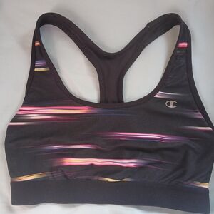 Champion Women's Black Sports Bra with Pink and Yellow Accents